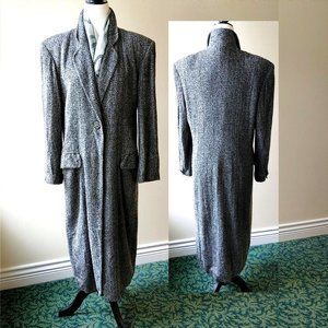 CASSINI Long Coat Grey Black Lightweight Notched Lapel Pockets Fully Lined Sz 38